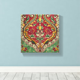 Vintage rode en groene vloerbedekking canvas afdruk