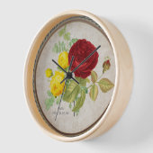 Vintage Rode Gele Roos Bloemstuk Wandklok (Hoek)