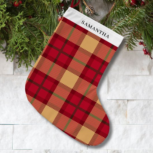 Vintage rode geruite gepersonaliseerde grote kerstsok