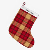 Vintage rode geruite gepersonaliseerde grote kerstsok (Voorkant (Hangend))