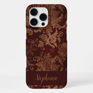 Vintage Rode Goud Damast Aangepaste Naam iPhone 16 Pro Max Hoesje