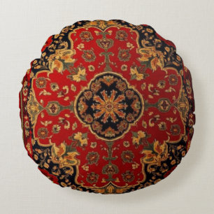 Vintage rode goud Kashan tapijt Perzisch  Rond Kussen
