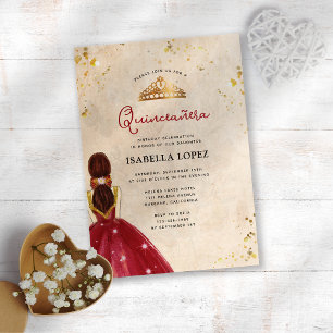Vintage Rode Gouden Elegante Jurk Quinceañera  Kaart