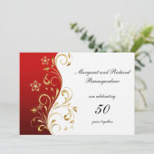 Vintage rode gouden spiralen 50ste huwelijksverjaa kaart (Staand voorkant)