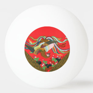 Vintage Rode Japanse Phoenix Vogel Kunst G.A. Auds Pingpongbal