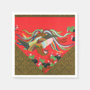 Vintage Rode Japanse Phoenix Vogel Kunst G.A. Auds Servet