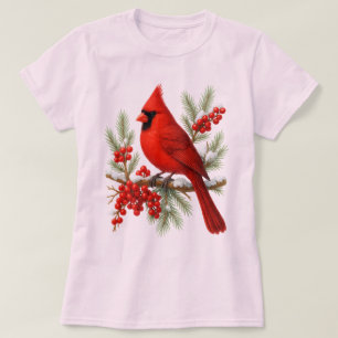 Vintage Rode Kardinaalvogel Klassieke Wintervoge T-shirt