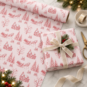 Vintage Rode Kerst Toile Paardenslee Cadeaupapier