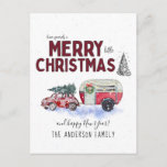 Vintage Rode Kerstmis Briefkaart<br><div class="desc">Dit rode camper met kerstmis briefkaart is een klassiek en ideaal voor iedereen op je mailinglijst. Voeg uw douanetekst aan dit ontwerp toe door de "Edit this design sjabloon"vakjes op de rechterkant van het punt te gebruiken, of de blauwe "pas het"knoop aan om de tekst te schikken, de doopvonten en...</div>