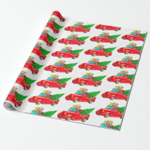 Vintage Rode Kerstmis van de Vrachtwagen Cadeaupapier