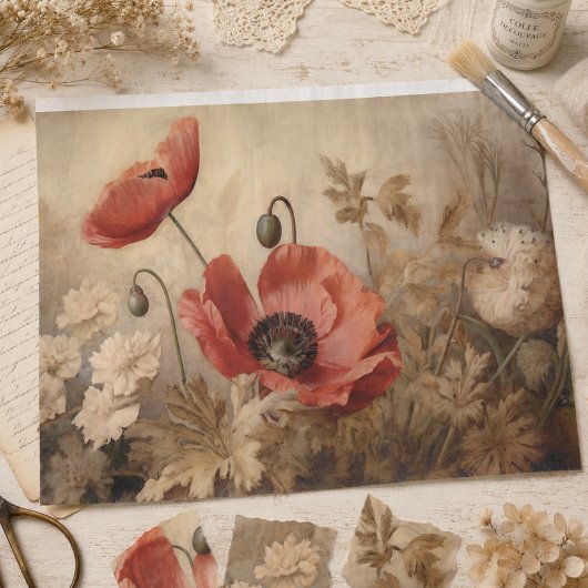 Vintage Rode Klaproos Botanische Ephemera Decoupag Tissuepapier