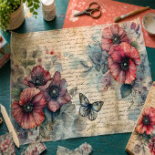 Vintage Rode Klaproos & Vlinder Aquarel Decoupage Tissuepapier
