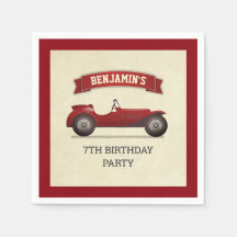 Vintage rode raceauto kinderverjaardagsfeest papie