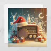 vintage rode radio Plat Kerstkaart (Voorkant / Achterkant)