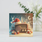 vintage rode radio Plat Kerstkaart (Staand voorkant)