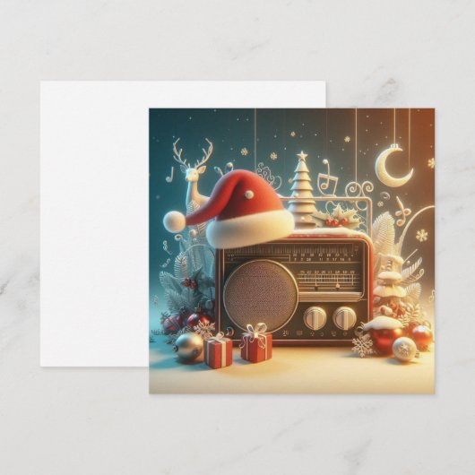 vintage rode radio Witte Kerstkaart (Voorkant / Achterkant)