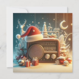 vintage rode radio Witte Kerstkaart