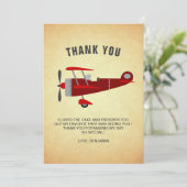 Vintage rode retro-vliegtuig verjaardagsfeestje bedankkaart (Staand voorkant)