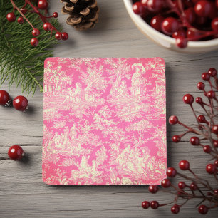Vintage Rode Roze Toile de Jouy Bloemstuk Kunst Stenen Onderzetter