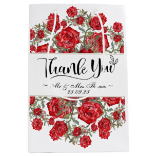 Vintage Rode Roze Waterverf Floral bedankt je kaar Medium Cadeauzakje