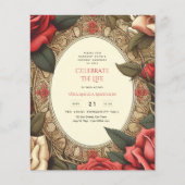 Vintage Rode Rozen Viering Leven Herdenking Gedich (Voorkant)