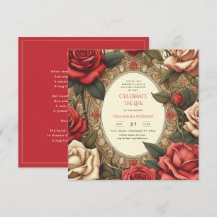 Vintage Rode Rozen Viering Leven Herdenking Gedich Kaart