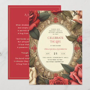 Vintage Rode Rozen Viering Leven Herdenkingsgedich Kaart