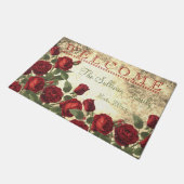 Vintage Rode Rozen WELKOM Monogram Familie Deurmat (Schuin)