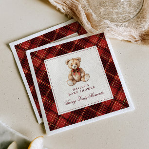 Vintage Rode Schotse Ruit Teddybeer Baby Borrel Servet