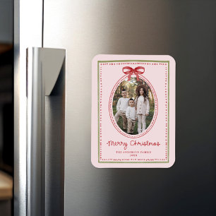 Vintage Rode Strik Blush Roze Kerst Foto Magneet