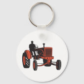 Vintage Rode Tractor Retro Boer Sleutelhanger (Voorkant)