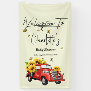 Vintage Rode Truck met Zonnebloemen Baby Shower Spandoek
