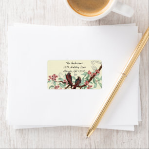 Vintage Rode Vogels Koraal Bloeiende Tak RSVP Etiket