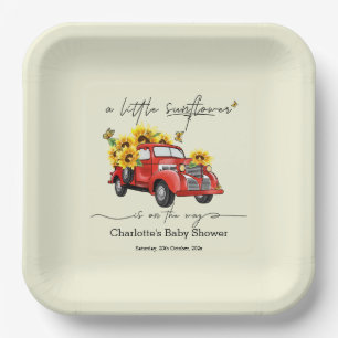 Vintage rode vrachtwagen met zonnebloemen baby sho papieren bordje