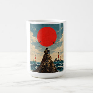 Vintage Rode Zon Oceaan en Eenzame Reiziger Koffiemok