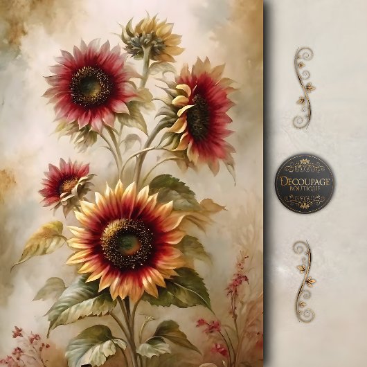 Vintage Rode Zonnebloem Decoupage Tissuepapier