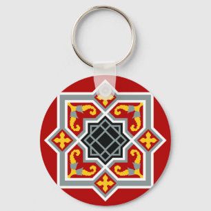 Vintage Rode Zwarte Barcelona Tegel Geometrisch Gr Sleutelhanger