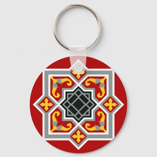 Vintage Rode Zwarte Barcelona Tegel Geometrisch Gr Sleutelhanger (Voorkant)