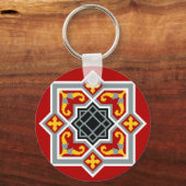 Vintage Rode Zwarte Barcelona Tegel Geometrisch Gr Sleutelhanger (Voorkant)