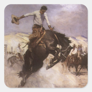 Vintage Rodeo Cowboy, Breezy Riding door WHD Koern Vierkante Sticker