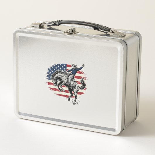 Vintage Rodeo Cowboy Patriottische Paardrijder Vec (Voorkant)