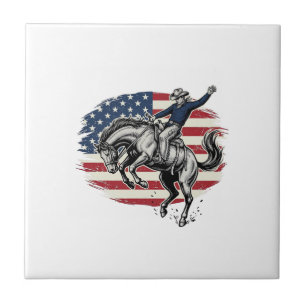 Vintage Rodeo Cowboy Patriottische Paardrijder Vec Tegeltje