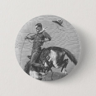 Vintage Rodeo Cowboys, Bucking Bronco door Remingt Ronde Button 5,7 Cm