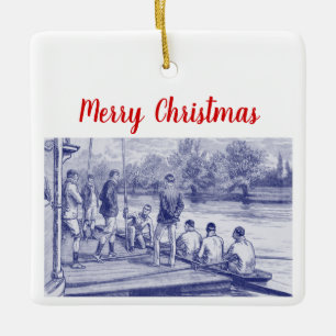 Vintage roeiers in boot aan de steiger keramisch ornament