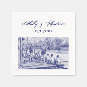 Vintage roeiers in boot aan de steiger servet
