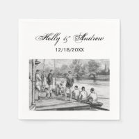 Vintage roeiers in boot aan de steiger