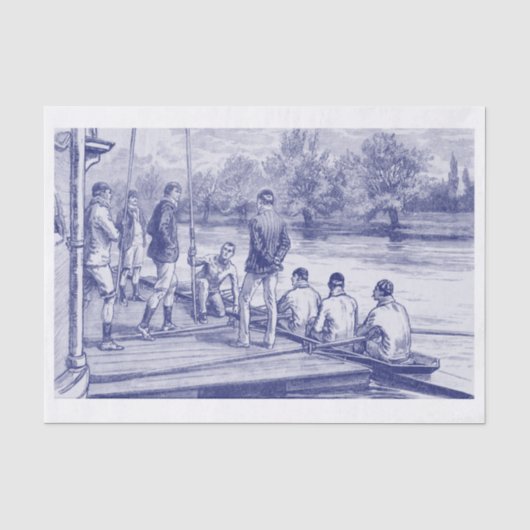 Vintage roeiers in boot aan de steiger tissuepapier (Voorkant)