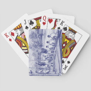Vintage roeiers in boot bij de steiger Spelen Ca Pokerkaarten