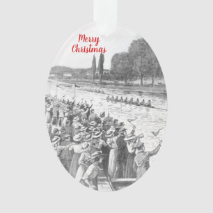 Vintage roeiers racen met veel toeschouwers ornament