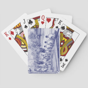 Vintage roeierscrew in boot aan de steiger pokerkaarten